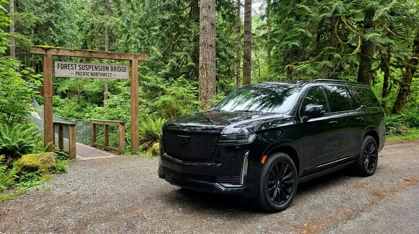 Black SUV in a North Shore forest setting