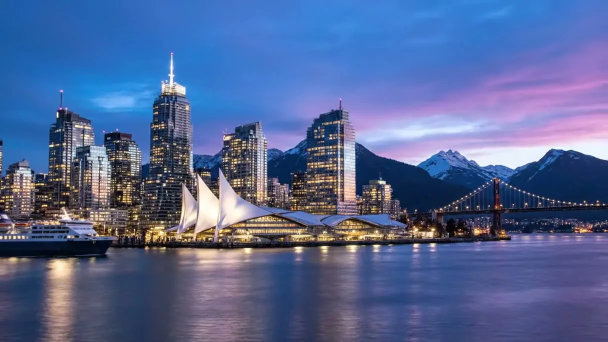 The Vancouver skyline and Canada Place at blue hour